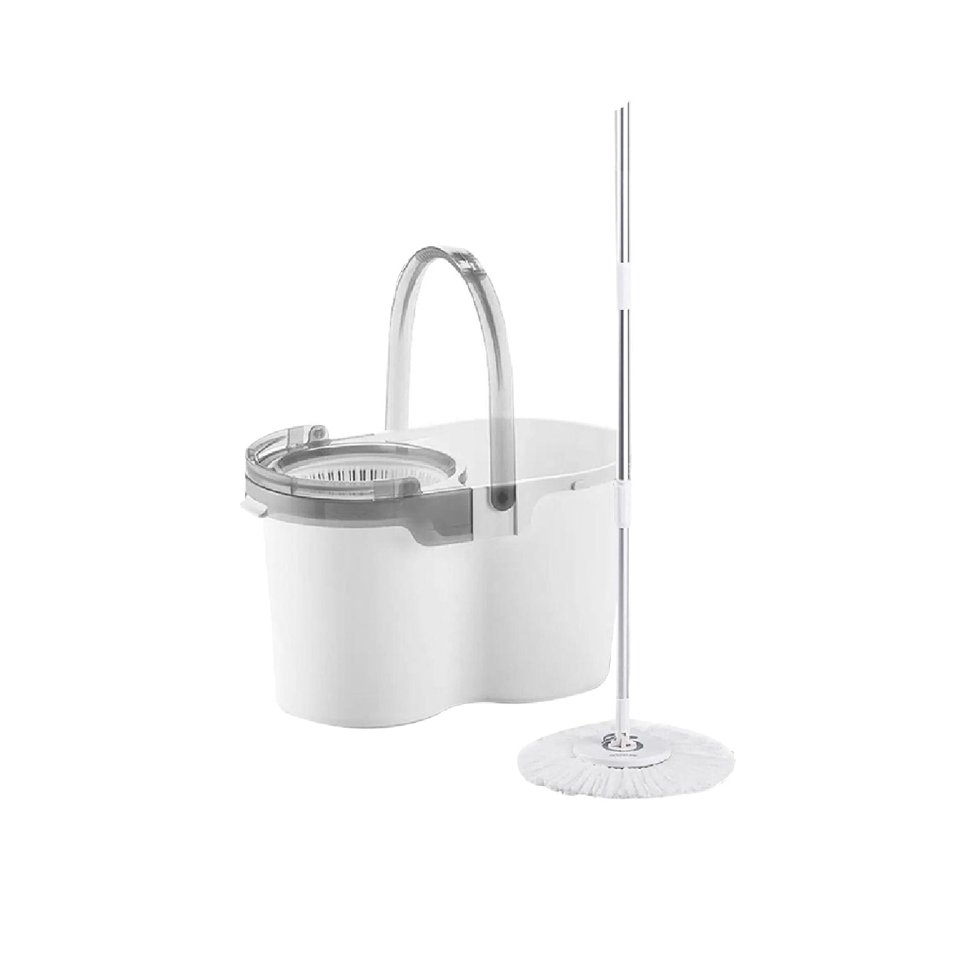 M500 White Spin Mop Set (Spin bucket, Hand Press Handle, 3 Standard Mop Heads, Warranty Card) 1s