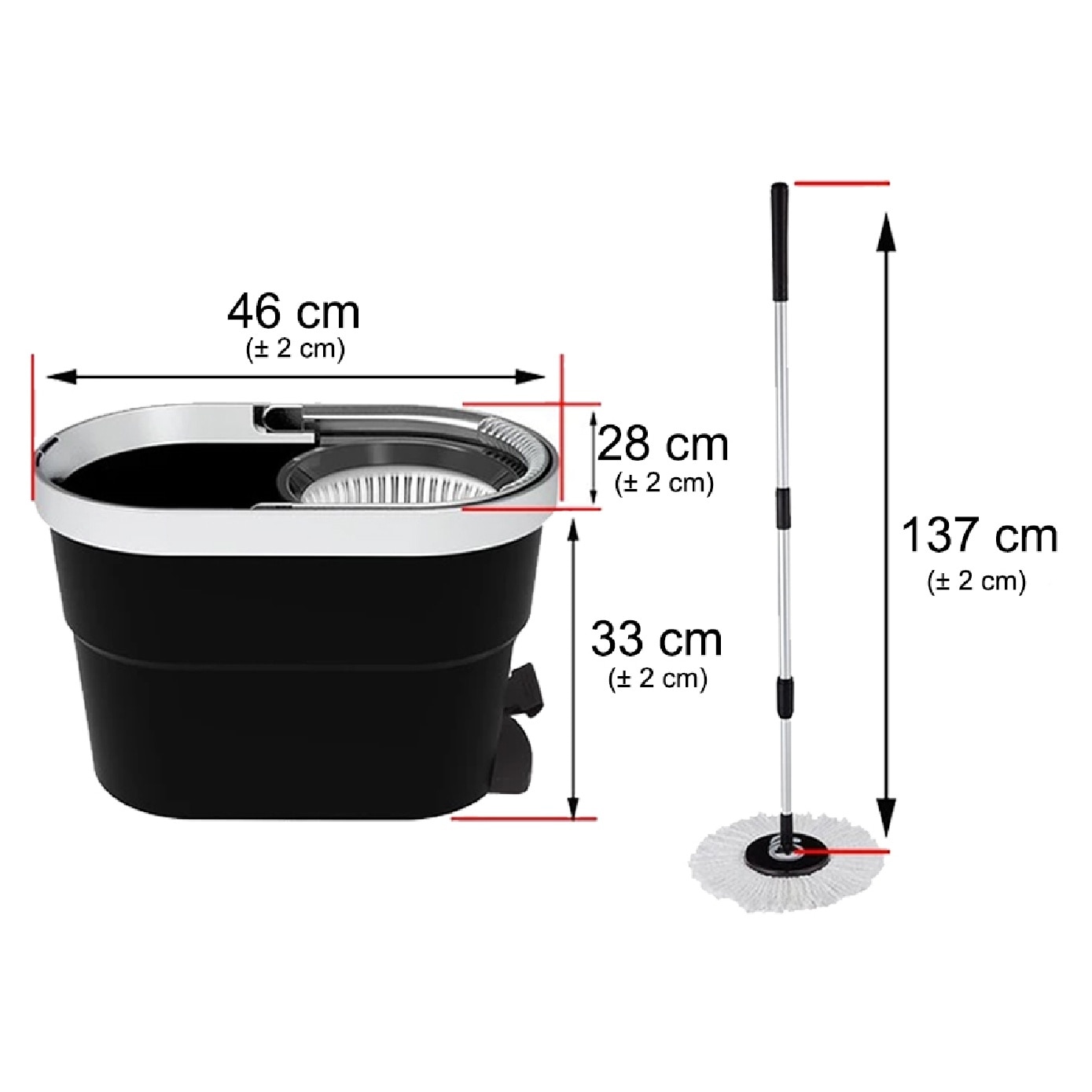 P600 Premium Black Spin Mop Set (Spin bucket, Hand Press Handle, 3 Standard Mop Heads, Warranty Card) 1s