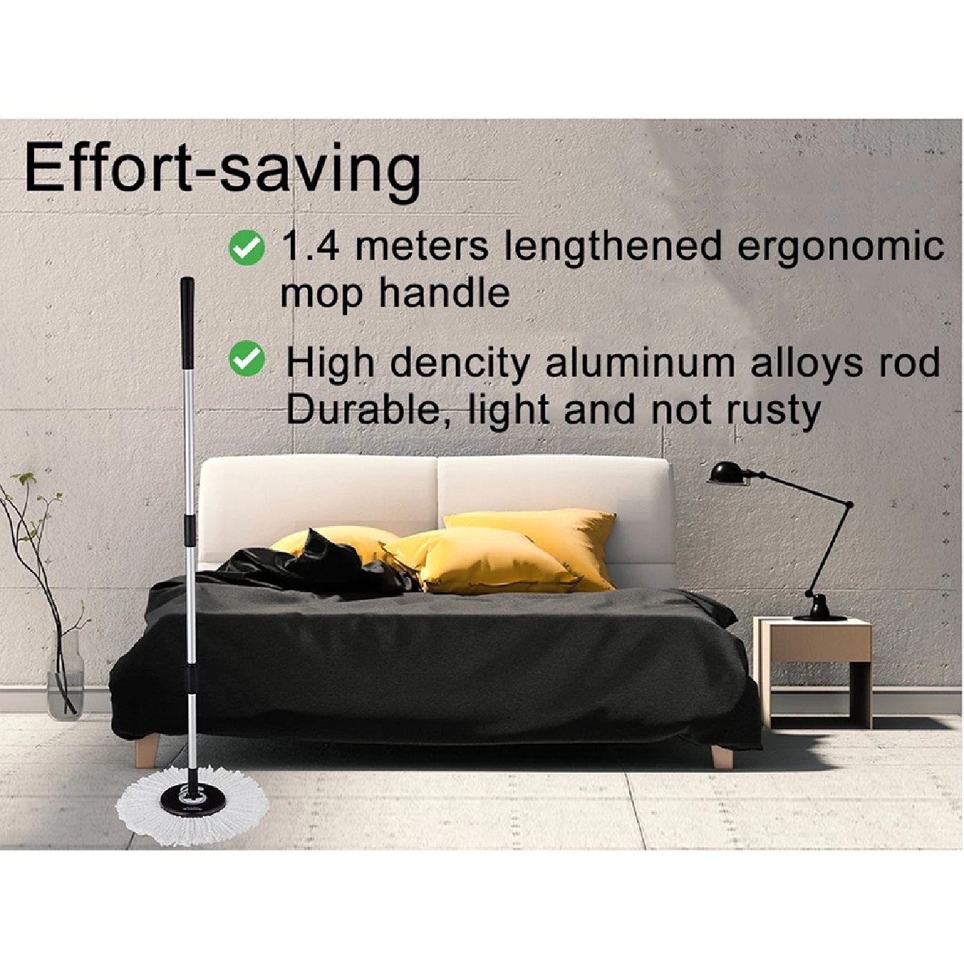 P600 Premium Black Spin Mop Set (Spin bucket, Hand Press Handle, 3 Standard Mop Heads, Warranty Card) 1s