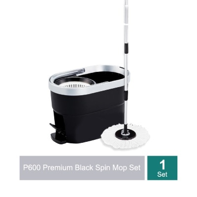 SUPAMOP - P600 Premium Black Spin Mop Set (Spin bucket, Hand Press Handle, 3 Standard Mop Heads, Warranty Card) 1s