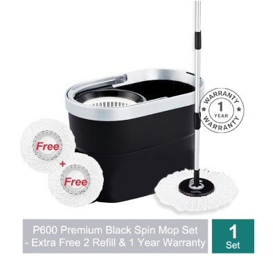 SUPAMOP P600 Premium Black Spin Mop Set (Spin bucket, Hand Press Handle, 3 Standard Mop Heads, Warranty Card) 1s image
