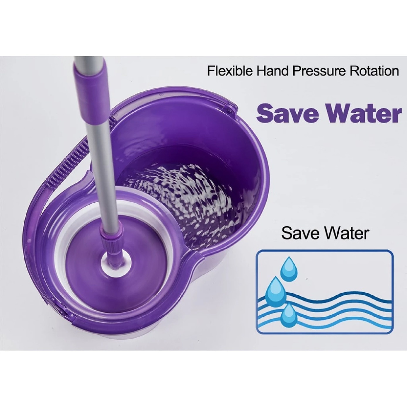 Sh350-8 Purple Spin Mop Set (spin bucket, hand press handle, 3 standard Mop Heads, pole, and warranty card) 1s
