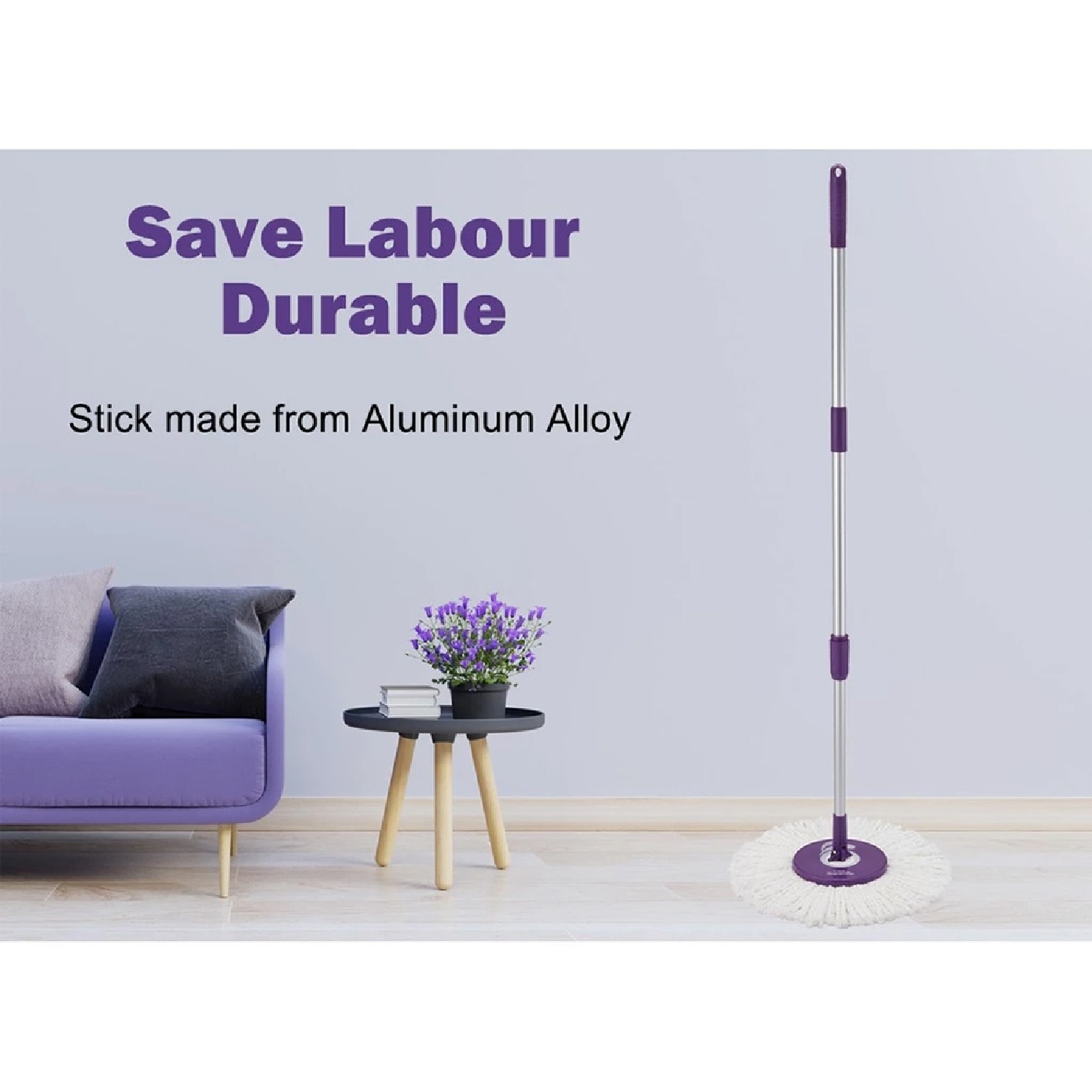 Sh350-8 Purple Spin Mop Set (spin bucket, hand press handle, 3 standard Mop Heads, pole, and warranty card) 1s