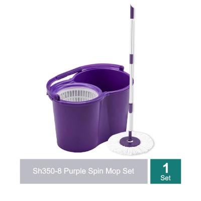 SUPAMOP - Sh350-8 Purple Spin Mop Set (spin bucket, hand press handle, 3 standard Mop Heads, pole, and warranty card) 1s