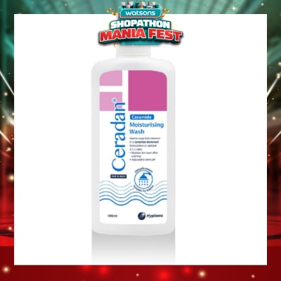 CERADAN - Moisturising Wash (Gentle, Lathering, Soap Free For Eczema Prone, Dry & Sensitive Skin) 500ml