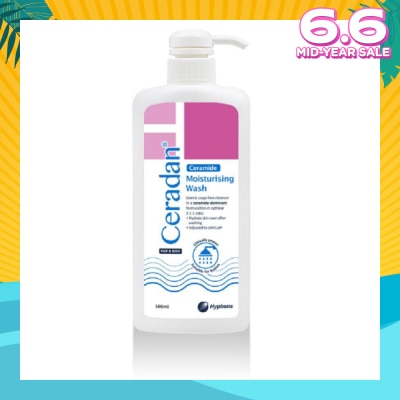 CERADAN Moisturising Wash (Gentle, Lathering, Soap Free For Eczema Prone, Dry & Sensitive Skin) 500ml