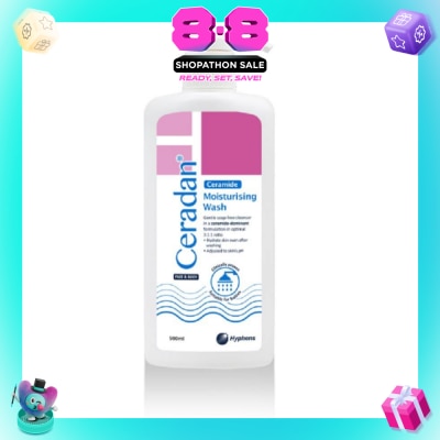 CERADAN - Moisturising Wash (Gentle, Lathering, Soap Free For Eczema Prone, Dry & Sensitive Skin) 500ml