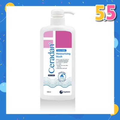 CERADAN Moisturising Wash (Gentle, Lathering, Soap Free For Eczema Prone, Dry & Sensitive Skin) 500ml
