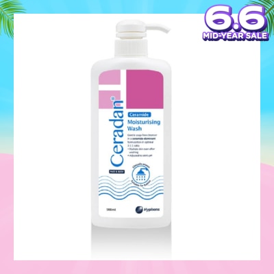 CERADAN Moisturising Wash (Gentle, Lathering, Soap Free For Eczema Prone, Dry & Sensitive Skin) 500ml
