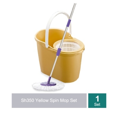 SUPAMOP - Sh350 Yellow Spin Mop Set (Spin Bucket, Hand Press Handle, 3 Standard Mop Heads, Pole, and Warranty Card) 1s