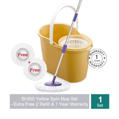 SUPAMOP Sh350 Yellow Spin Mop Set (Spin Bucket, Hand Press Handle, 3 Standard Mop Heads, Pole, and Warranty Card) 1s image