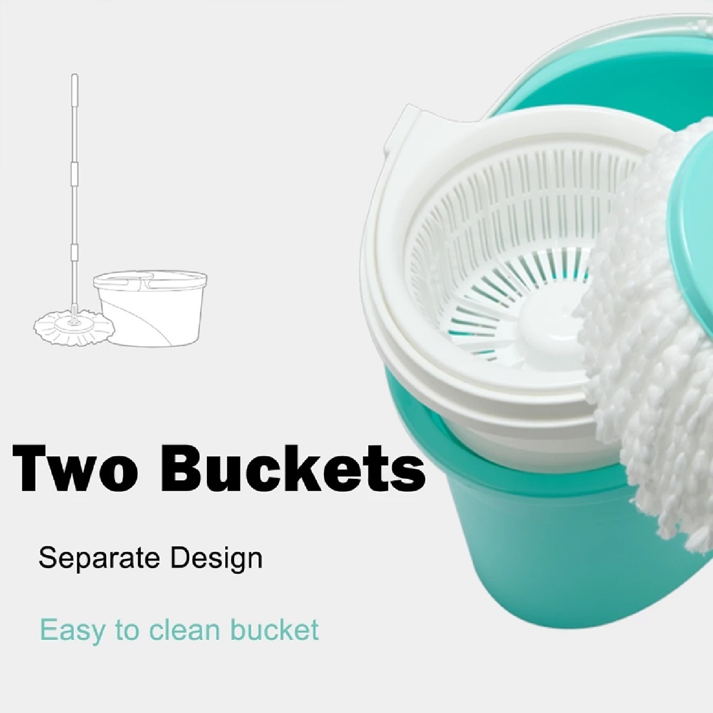 S220 Blue Spin Mop Set (Spin Bucket, Hand Press Handle, 3 standard Mop Heads, Pole, and Warranty Card) 1s