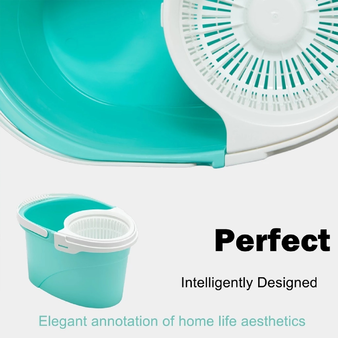 S220 Blue Spin Mop Set (Spin Bucket, Hand Press Handle, 3 standard Mop Heads, Pole, and Warranty Card) 1s