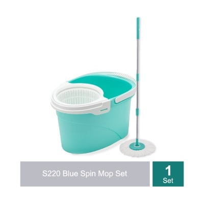SUPAMOP - S220 Blue Spin Mop Set (Spin Bucket, Hand Press Handle, 3 standard Mop Heads, Pole, and Warranty Card) 1s