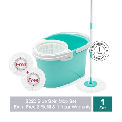 SUPAMOP S220 Blue Spin Mop Set (Spin Bucket, Hand Press Handle, 3 standard Mop Heads, Pole, and Warranty Card) 1s image