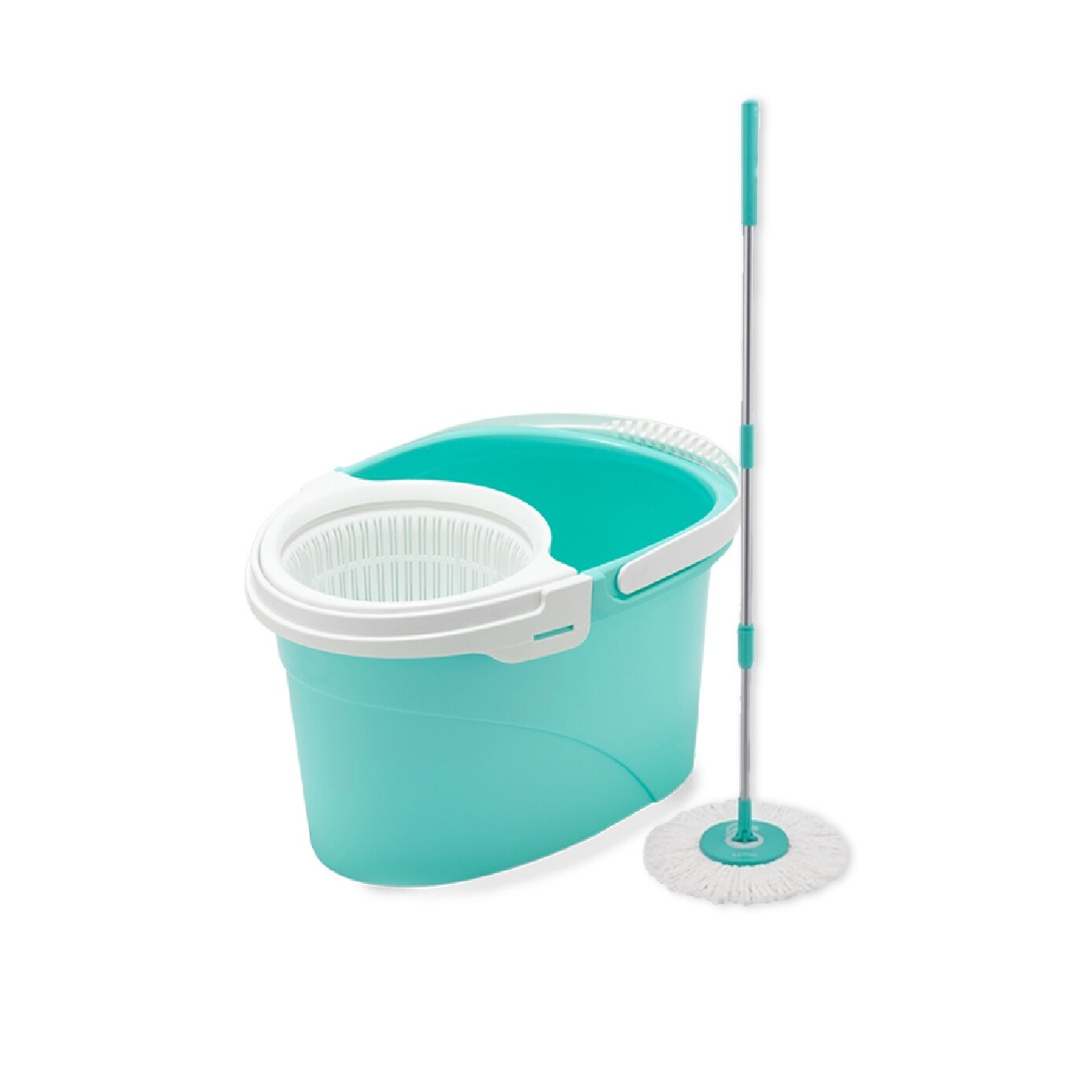 S220 Blue Spin Mop Set (Spin Bucket, Hand Press Handle, 3 standard Mop Heads, Pole, and Warranty Card) 1s