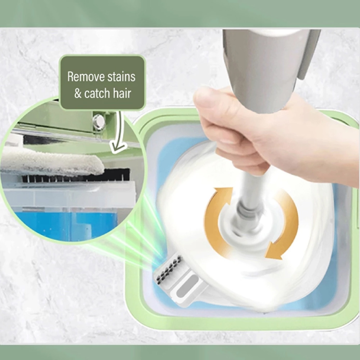 F104 Extremely Clean White & Green Spin Mop (Spin Bucket, Mop Pad, Hand Press Handle, Transparent Cover, Warranty Card) Set 1s
