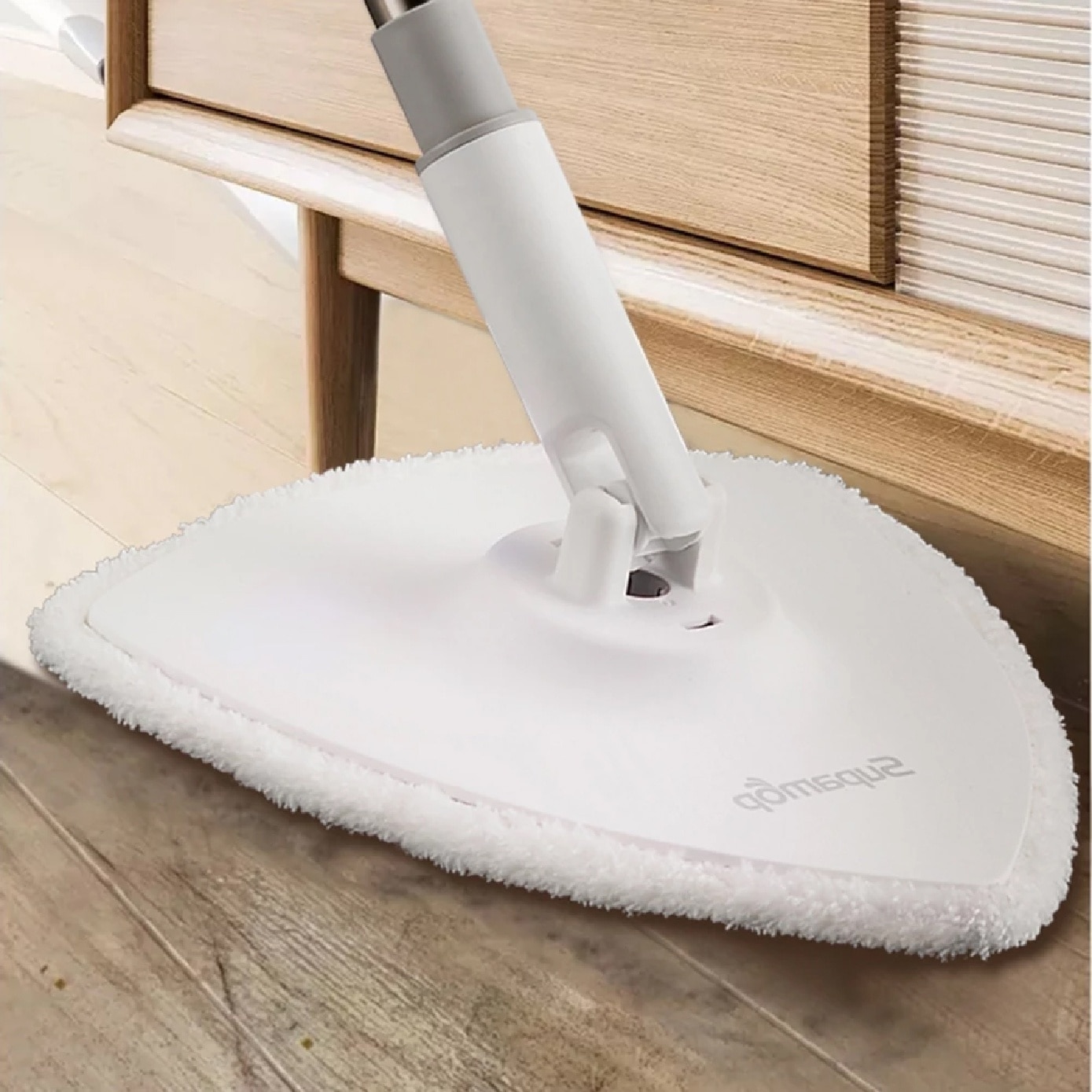 F104 Extremely Clean White & Green Spin Mop (Spin Bucket, Mop Pad, Hand Press Handle, Transparent Cover, Warranty Card) Set 1s