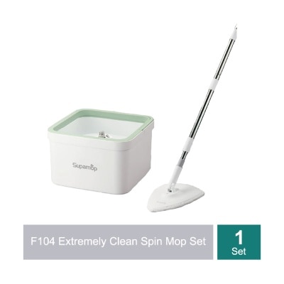 SUPAMOP - F104 Extremely Clean White & Green Spin Mop (Spin Bucket, Mop Pad, Hand Press Handle, Transparent Cover, Warranty Card) Set 1s