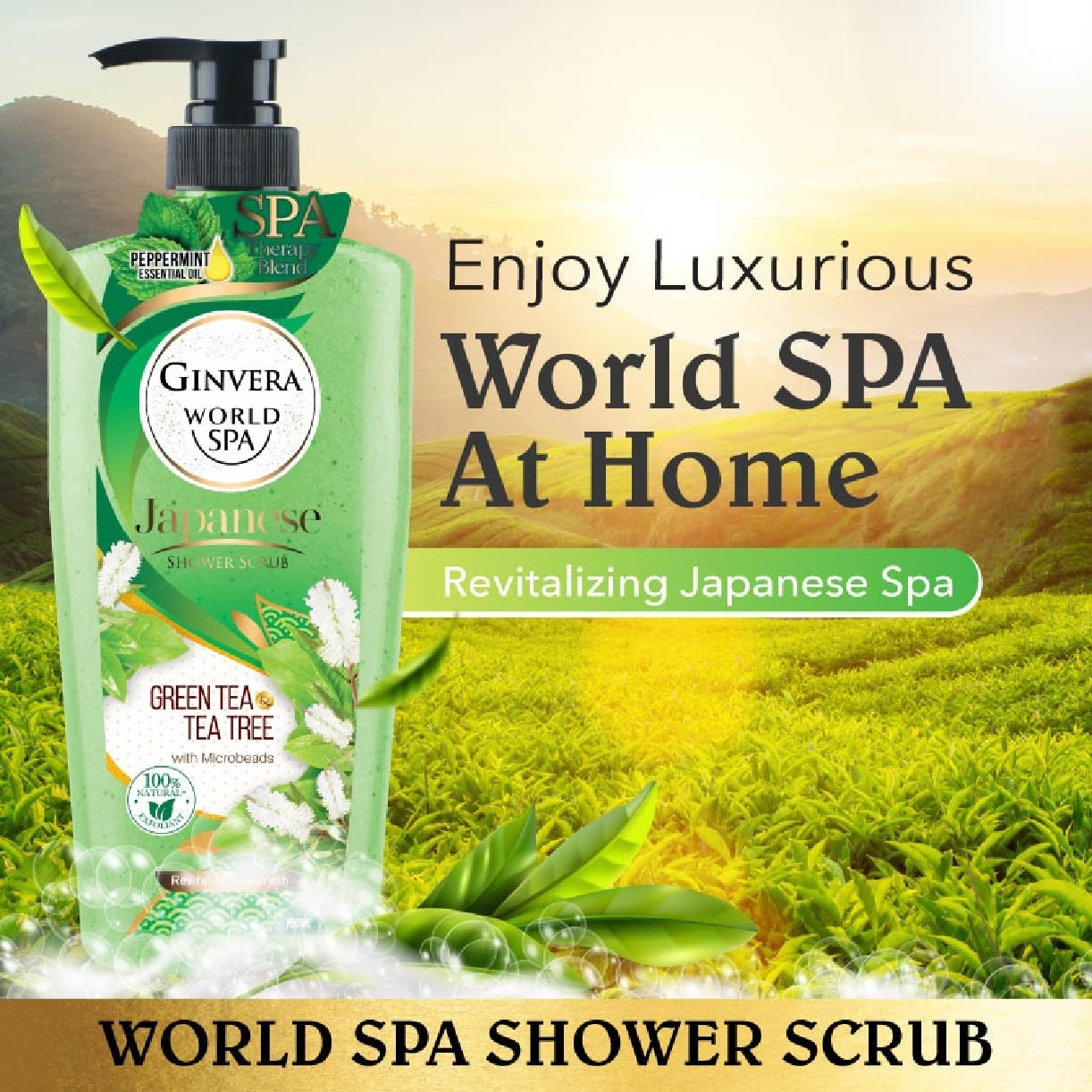 World Spa Japanese Green Tea & Tea Tree Shower Scrub 750ml