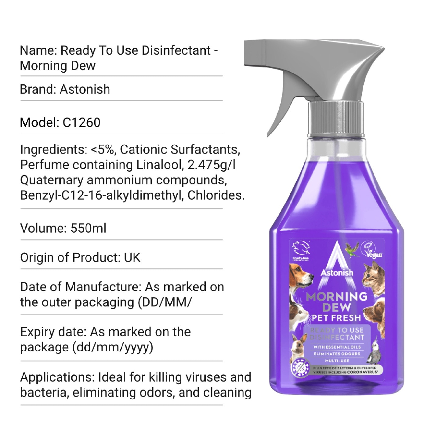 Ready to Use Disinfectant Morning Dew 550ml