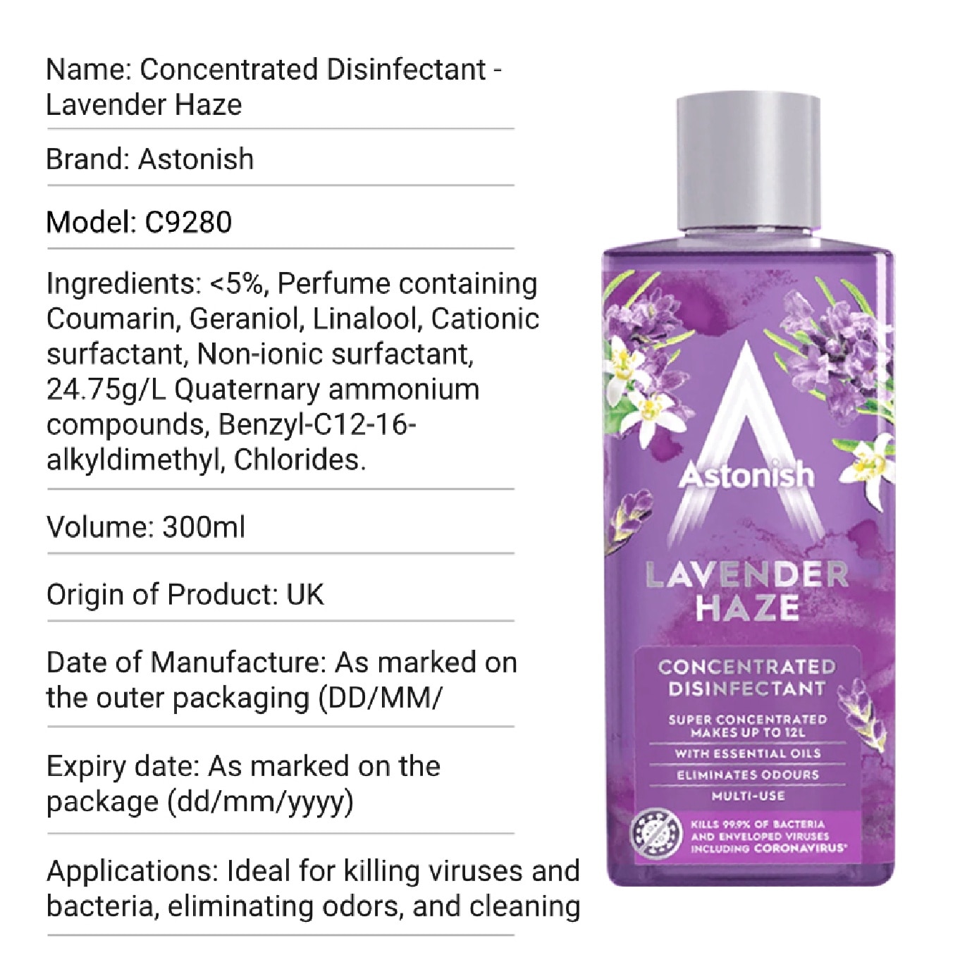 Concentrated Disinfectant Lavender Haze 300ml