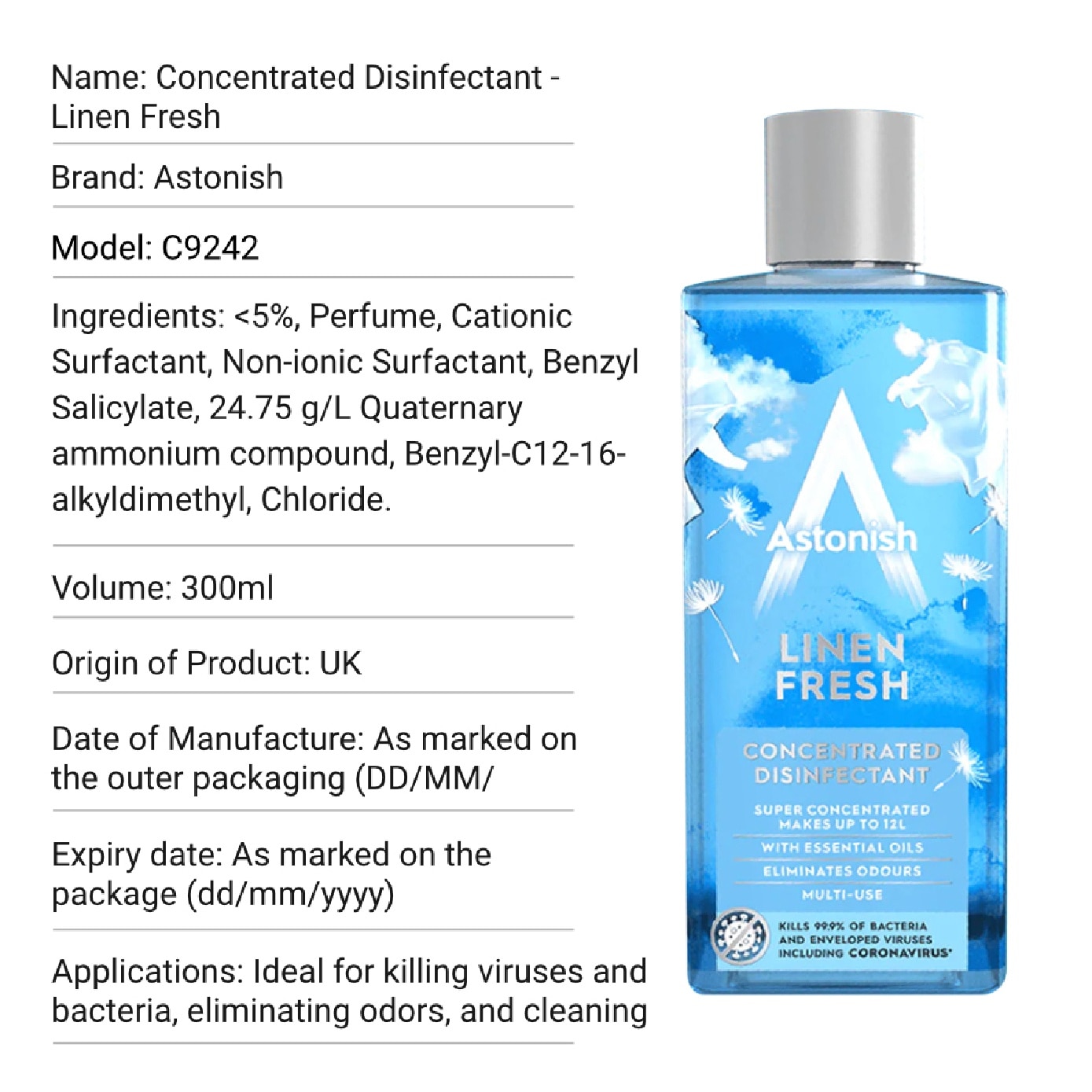 Concentrated Disinfectant Linen Fresh 300ml