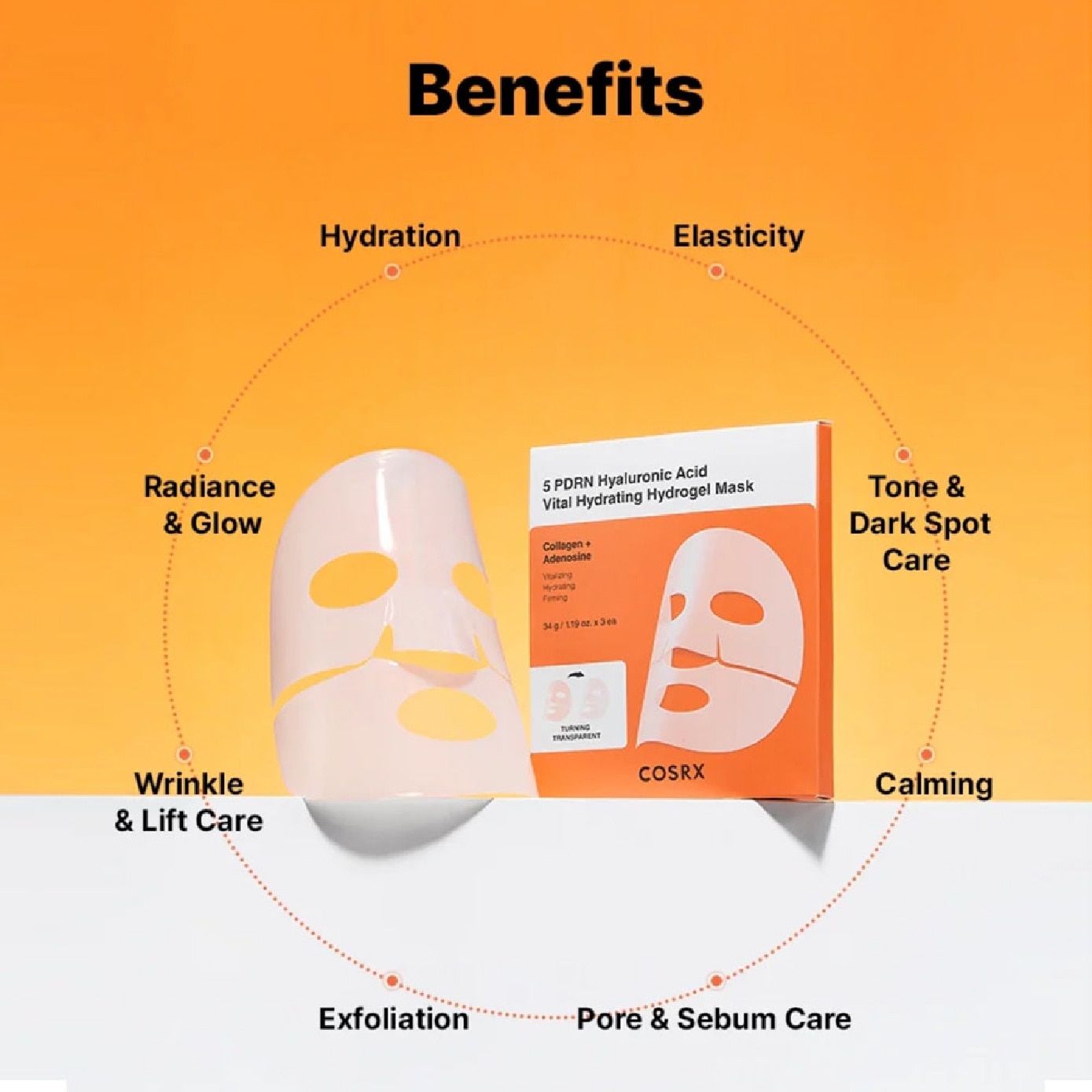 5 PDRN Hyaluronic Acid Vital Hydrating Hydrogel Mask 3s