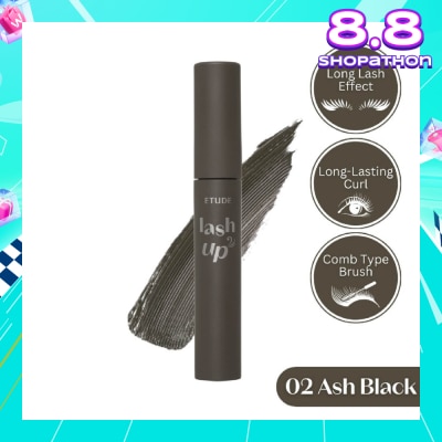 ETUDE Lash Up Comb Mascara #02 Ash Black (Long Lasting Dramatic Long Lash Lifting Effect) 8g