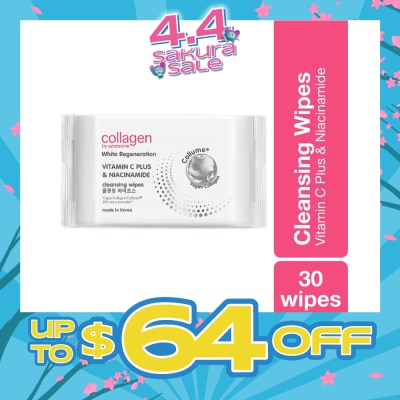 COLLAGEN BY WATSONS - White Regeneration Vitamin C Plus & Niacinamide Cleansing Wipes (Vegan Collagen, Made in Korea) 30 Wipes