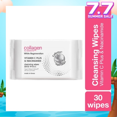 COLLAGEN BY WATSONS White Regeneration Vitamin C Plus & Niacinamide Cleansing Wipes (Vegan Collagen, Made in Korea) 30 Wipes