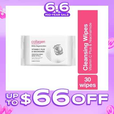 COLLAGEN BY WATSONS - White Regeneration Vitamin C Plus & Niacinamide Cleansing Wipes (Vegan Collagen, Made in Korea) 30 Wipes