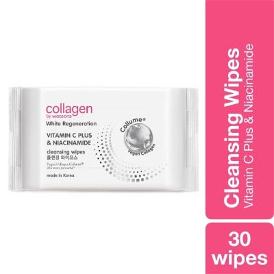 COLLAGEN BY WATSONS White Regeneration Vitamin C Plus & Niacinamide Cleansing Wipes (Vegan Collagen, Made in Korea) 30 Wipes