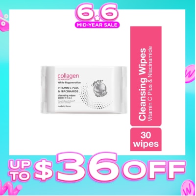 COLLAGEN BY WATSONS - White Regeneration Vitamin C Plus & Niacinamide Cleansing Wipes (Vegan Collagen, Made in Korea) 30 Wipes