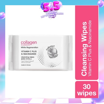 COLLAGEN BY WATSONS - White Regeneration Vitamin C Plus & Niacinamide Cleansing Wipes (Vegan Collagen, Made in Korea) 30 Wipes