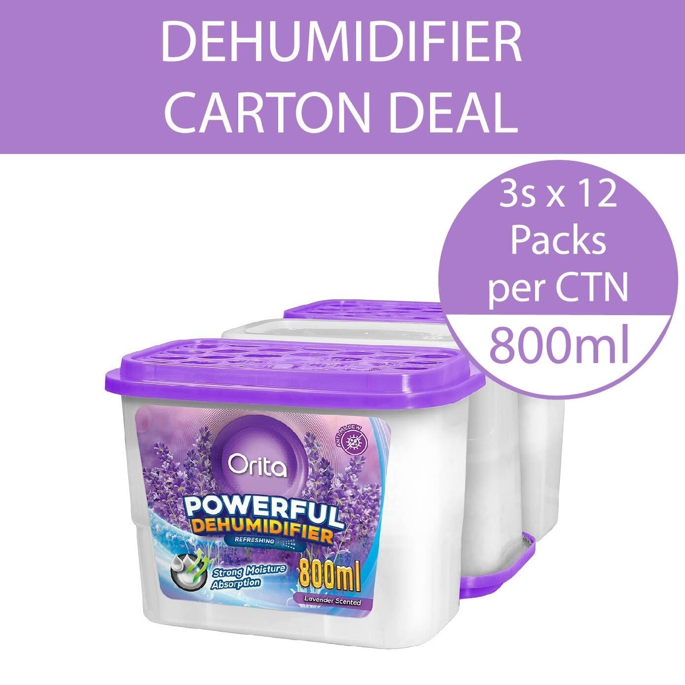 Powerful Dehumidifier Lavender Scented (Refreshing) 800ml x 3 x 12s (Per Carton)