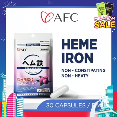 AFC JAPAN Heme Iron Dietary Supplement capsules (Prune Extract + Vitamin C, B6, B12 + Gentle on Stomach) 30s