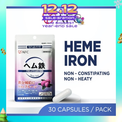 AFC JAPAN Heme Iron Dietary Supplement capsules (Prune Extract + Vitamin C, B6, B12 + Gentle on Stomach) 30s