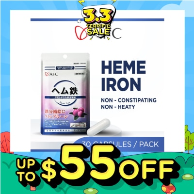 AFC JAPAN Heme Iron Dietary Supplement capsules (Prune Extract + Vitamin C, B6, B12 + Gentle on Stomach) 30s