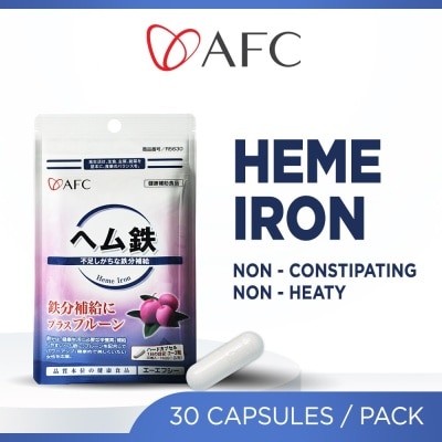 AFC JAPAN Heme Iron Dietary Supplement capsules (Prune Extract + Vitamin C, B6, B12 + Gentle on Stomach) 30s