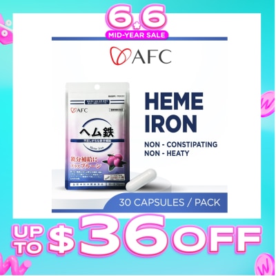 AFC - JAPAN Heme Iron Dietary Supplement capsules (Prune Extract + Vitamin C, B6, B12 + Gentle on Stomach) 30s