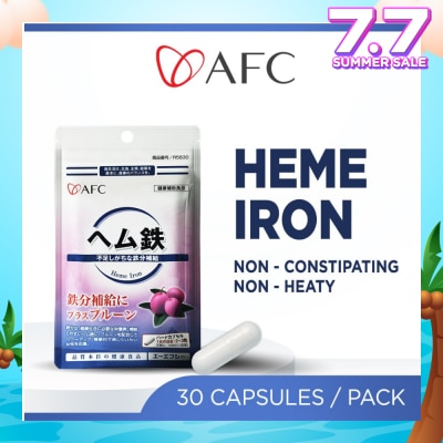 AFC JAPAN Heme Iron Dietary Supplement capsules (Prune Extract + Vitamin C, B6, B12 + Gentle on Stomach) 30s