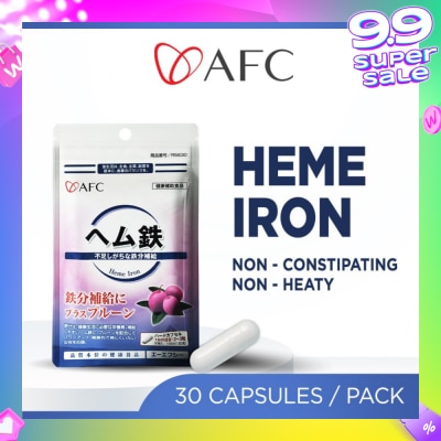 AFC JAPAN Heme Iron Dietary Supplement capsules (Prune Extract + Vitamin C, B6, B12 + Gentle on Stomach) 30s