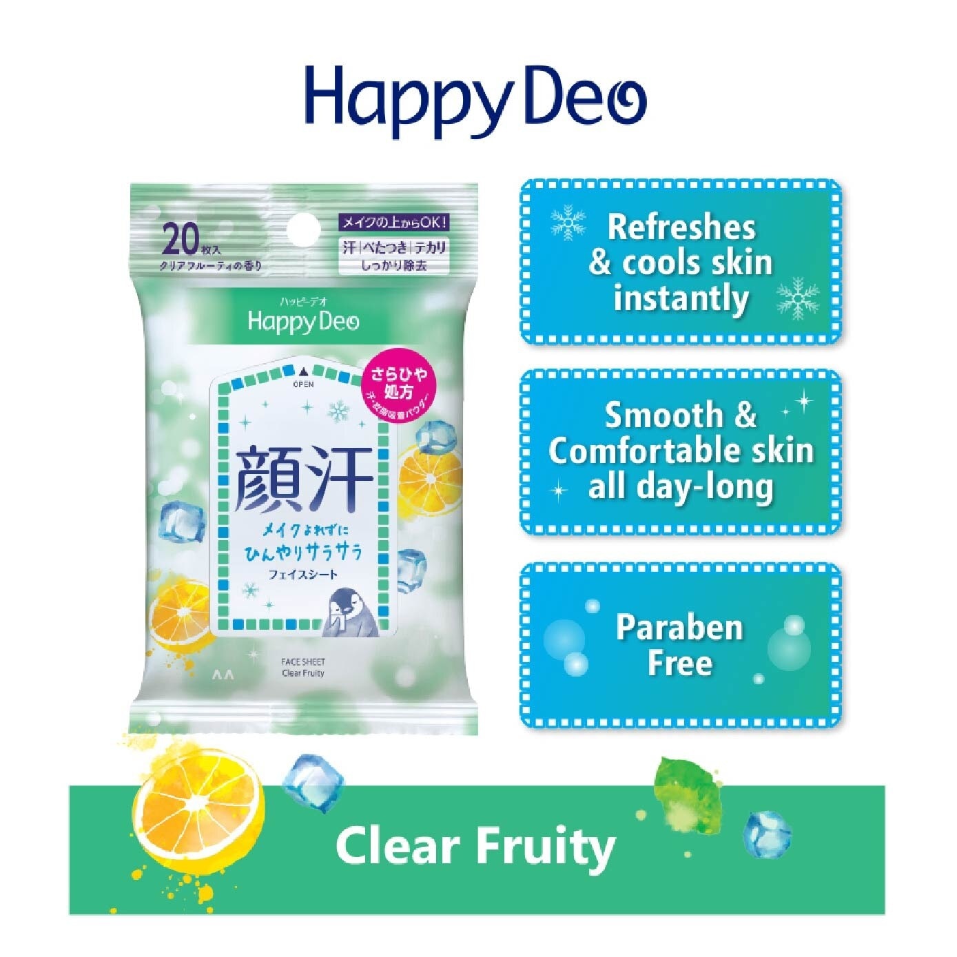 Face Sheet Clear Fruity (Remove Sweat + Sebum without Smudging Makeup) 20s