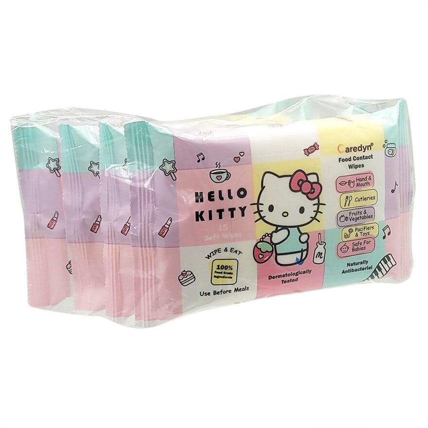 Ft Hello Kitty Food Contact Wipes 15s x 4 Pack