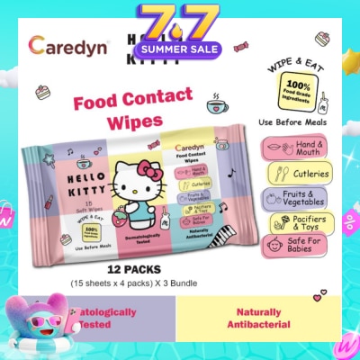 CAREDYN - Ft Hello Kitty Food Contact Wipes 15s x 4 Pack