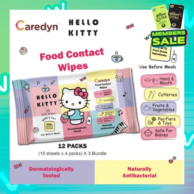 CAREDYN Ft Hello Kitty Food Contact Wipes 15s x 4 Pack