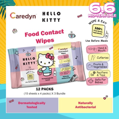 CAREDYN Ft Hello Kitty Food Contact Wipes 15s x 4 Pack