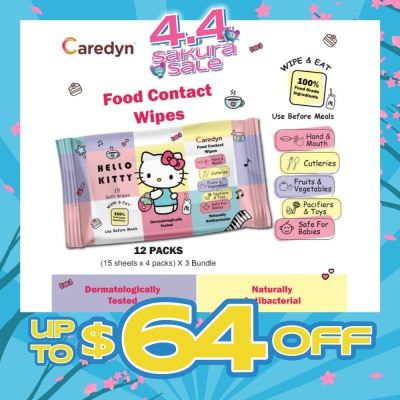 CAREDYN - Ft Hello Kitty Food Contact Wipes 15s x 4 Pack