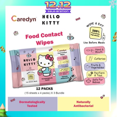 CAREDYN Ft Hello Kitty Food Contact Wipes 15s x 4 Pack